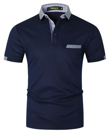 VMSUCIJ Men's Polo Shirts Short Sleeve Cotton Regular-Fit Collared Golf T-Shirts with Real Pocket,Blue 24,3XL