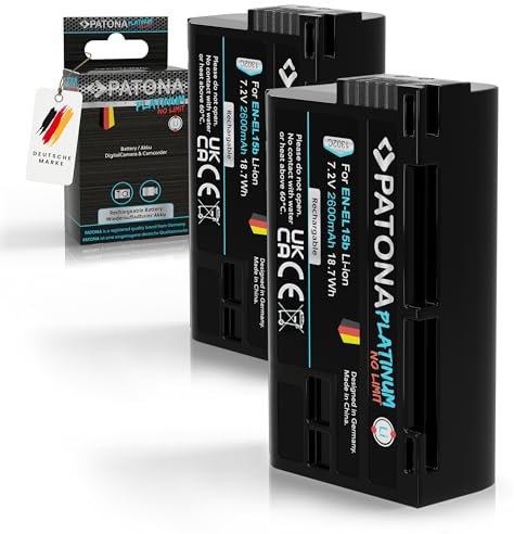 PATONA 2x PLATINUM EN-EL15b 2600mAh Battery Compatible with Nikon 1 V1 Z6 Z7 D7000 D7100 D7200 D7500 D500 D600 D610 D750 D800 D810 D850 ENEL15 EN EL15 x MB-D12 MB-D15 MB-D17 Camera Grip