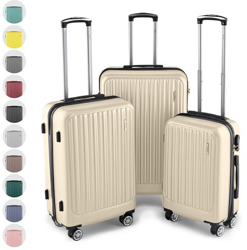 Easy Move ABS Hartschalenkoffer - Ergonomisch & Sicher - Trolley Koffer Set 3-teilig mit 360° Rädern, Zahlen-Schloss - Rollkoffer, Reisekoffer (Cream White, Kofferset)