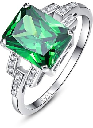 Yaresul 2.5ct Damen Ringe Silber 925 Kreierter Smaragd Ringe Verlobungsring Damen May Birthstone Ring Jubiläum Smaragd Solitaire Ringe Frauen Größe 54.4(17.3)