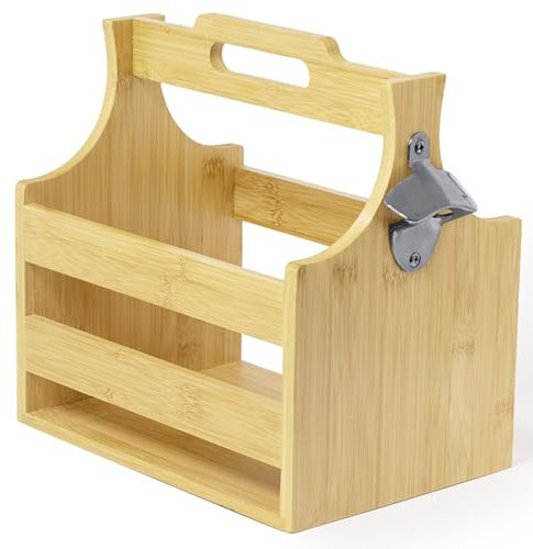 Porte-bouteilles en bois pour 6 bouteilles, porte-bière avec décapsuleur, sac à main pour homme, idée cadeau pour homme, anniversaire, fête des pères, barbecue