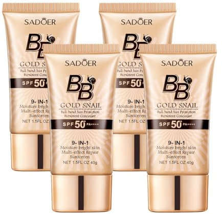 4pcs Gold Snail BB Cream, Make Up BB Creme SPF 50+ Sunscreen Concealer BB Cream Feuchtigkeitsspendendes Aufhellende Getönte Tagescreme Tinted Hydrator SUN Sonnencreme fürs Gesicht LSF 50