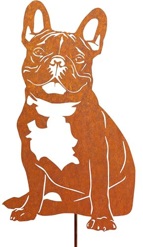 Französische Bulldogge Hund Gartenstecker Rost Deko für Garten Edelrost Metall Hund Roststecker Gartendeko für Draußen