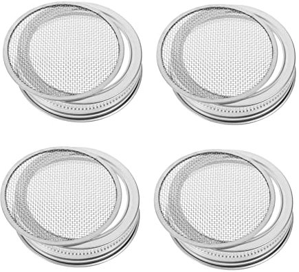 Hoement Stainless Steel Sprouting Lid 70mm Wide Mouth Jar Screen Lid 304 Mesh Strainer Cover for Home Sprout Maker Indoor Gardening 4pcs