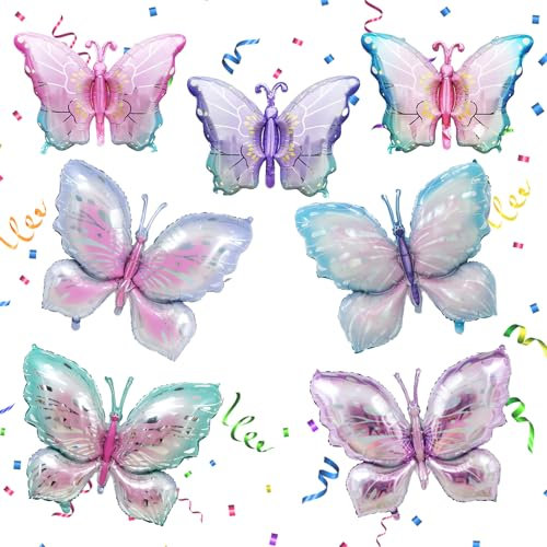 ZMDMAH 7 Pcs Schmetterling Geburtstag Deko, Schmetterling Luftballon, Schmetterlinge Deko Geburtstag MäDchen, Schmetterling Ballon Folienballon Geburtstags Luftballons Geburtstags Mädchen Blumen Ballo
