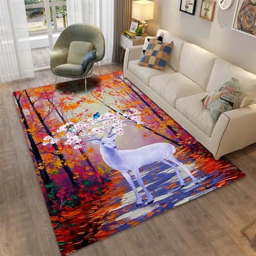 3D-Gedruckter Elch Rentier Tier 120 X 180 cm -Kunstteppich, Dekorativer Teppich Für Schlafzimmer, Kinderzimmer Oder Wohnzimmer - Polyester-Soft-Touch, Leicht Zu Reinigen -4F6L5W7