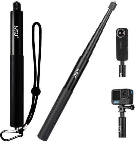 HSU 59”/150cm Invisible Selfie Stick for Insta360, Extension Monopod Pole for Insta360 X4, X3, X2, X, Insta 360 ONE R, RS, GoPro, DJI Action Camera