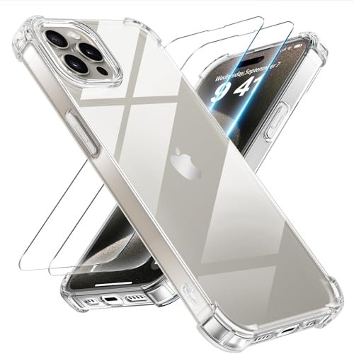 Tentoki 3 in 1 für panzerglas und hülle iPhone 15 Pro,[Nie Vergilbung] schutzfolie iPhone 15Pro TPU handyhülle Schlanke Stoßfeste Anti Kratzt Transparent