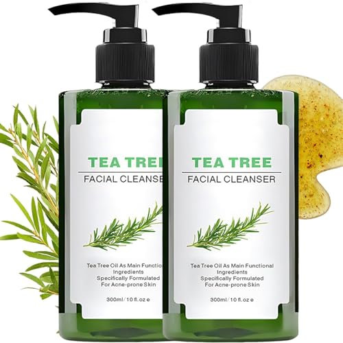 Tea Tree Facial Cleanser, Tea Tree Foam Cleanser, Gentle Tea Tree Oil Foaming Facial Cleanser, Tea Tree Cleanser, Minimizes Pores, Fresh and Translucent (2 Bottles)