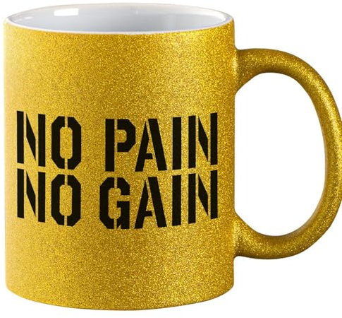 Huuraa Glitzer Kaffeetasse No pain gain Hantel Geschenk 330ml Gold No pain gain Geschenkidee