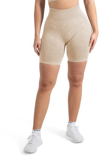 SMILODOX Damen Shorts Batik Ruth Scrunch - Shaped Fit Kurze Hose - 100% Blickdicht, V-Shape Bund, Lift Up Line, rutschfest, Einzigartige Bleached-Waschung - Perfekt für Fitness, Yoga, Freizeit