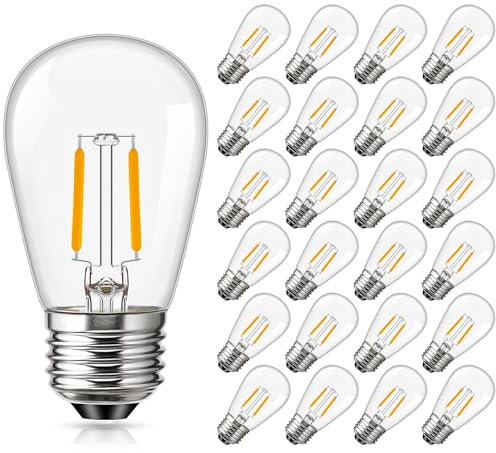 Genixgreen 25 Pack Outdoor String Light Replacement Bulbs,1.5W E27 Screw Bulb ES S14 LED Bulb for Festoon/Backyard/Patio/Garden,Clear Glass,2700k Warm White,10W-15W Equivalent,Non-dimmable