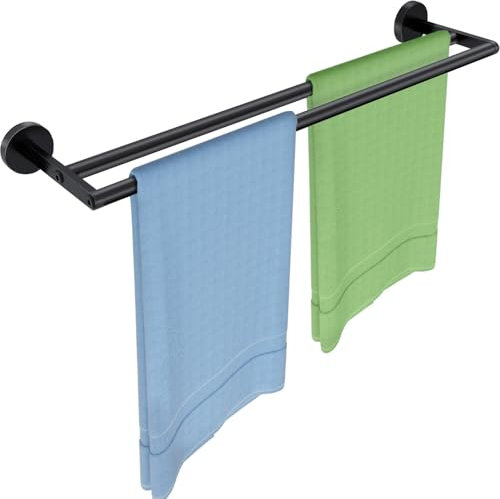 JIAPAIDUO Handtuchhalter Schwarz, Handtuchhalter Doppelt, Handtuchstange Edelstahl, Handtuchhalter Wandmontage, Handtuchhalter Schwarz Mit Bohren, hHandtuchhalter 60CM, Handtuchhalter Wand
