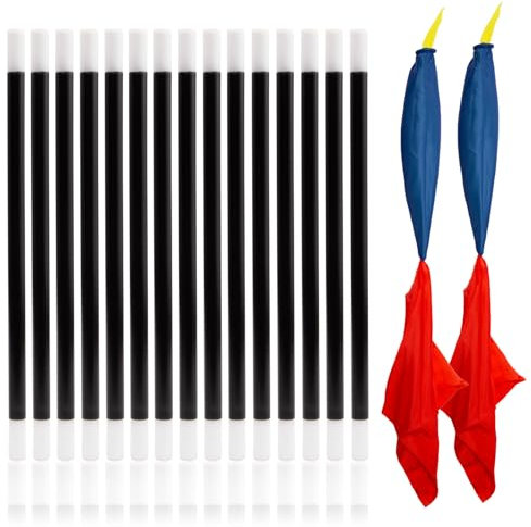 Sxutop 15 Pièces Baguettes de Magicien Noir et Blanc Bâton Magique en Plastique Classique avec Foulards Magiques Couleur Changeante pour Magie de Rue Anniversaire Fête Mascarade Sorcière Costume