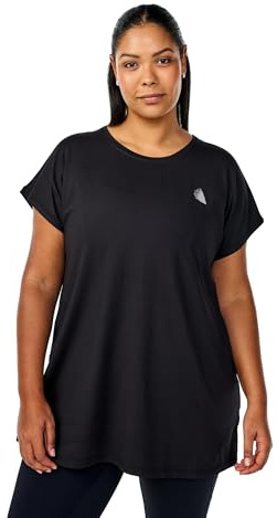 Zizzi Sport T-Shirt Damen Lang, Trainingsshirt Große Größen, Loose Fit | Langes Sportshirt mit Rundhals und Kurzarm, elastischer Stoff, lockere Passform für Fitness, Yoga und Alltag