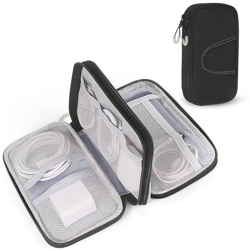 Kabelorganizertasche mit leuchtendem Reißverschluss – Tragbarer Doppelschicht Organizer für Elektronikzubehör, Handy Ladekabel, USB Powerbank, SD-Karte – Ideal für Reisen und unterwegs 20x15x5