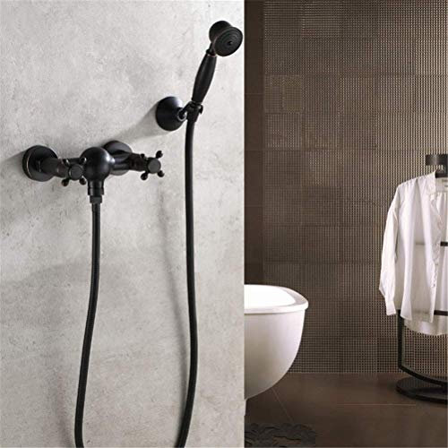 WZWTYSM Badewannenhahn mit Dusche, Badewannenarmaturen zur Wandmontage, Badewannenhahn aus antikem Messing mit Handbrause-Set, Handbrause, schwarz.