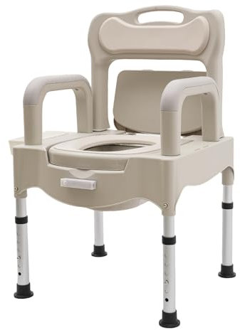 Silla de baño con ruedas, silla de ruedas, silla de ruedas con cubo de inodoro, ancho del asiento para personas mayores, silla de noche, altura regulable, reposabrazos plegable, 55 cm