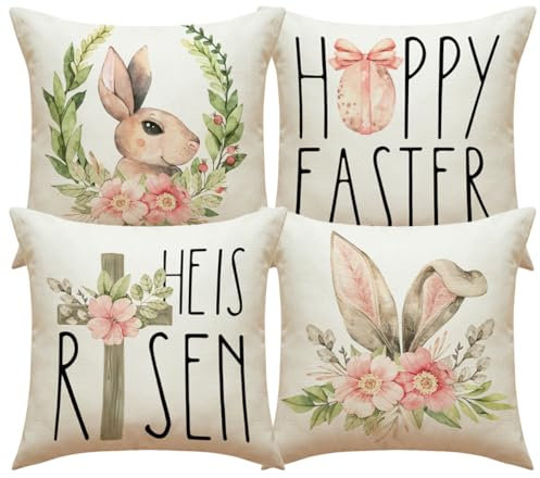 Cabilock 4 Stück Osterkissen Sitz Kissenfüller Outdoor-Kissen Ostern kissenbezüge geldgeschenke Ostern Easter Auto Kissenbezug Bett Kissenbezug Wurfkissenzubehör Stoff