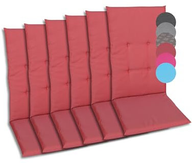 GO-DE Textil Bequeme und attraktive Polsterauflagen für Hochlehner-Gartenstühle (6er-Set, Uni Rot, Hochlehner)