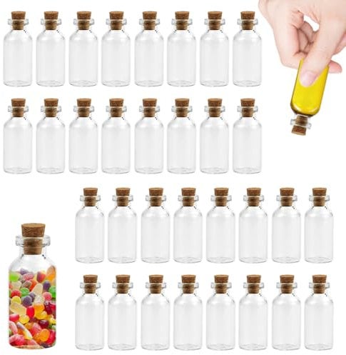 KYYGKY Mini Glass Bottles with Cork Stoppers, 33 Pack 5ml Tiny Wishing Bottle for Wedding Favors, Small Message Bottles, Miniature Potion Jars Empty Spell Jars for Crafts, Party Decorations