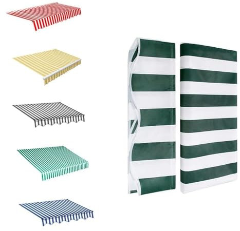 Manuelle Markisen-Ersatzstoff, Einziehbar Markisenbespannung Markisenstoff Mit Volant Wasserabweisend Ersatzstoff Für 3x2m Markisen, Markisentuch Sonnenschutz Für Garten Balkon(Green,3x2m/10x6.5ft)