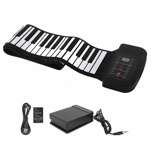 Rollup Piano -Tastatur, Wiederaufladbare 88 Tasten Handroll Klavier Tragbare Tastatur -Bildungsgeschenke mit Doppelmagnetlautsprechern für Anfänger (88 Schlüssel in Englisch)