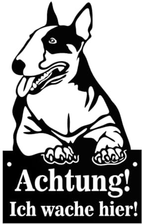 Anwicar Vorsicht Hund Schild - Warnschild aus Stahl 1,5 mm - Wetterfestes Hundeschild für Außen - Achtung Hund Türschild - Hunde Schilder Gartenzaun - Bullterrier - Schwarz