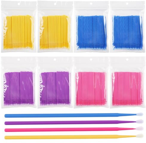 800 Pièces Micro Applicateurs Brosses pour Extension de Cils, Maquillage | Microbrosses Cils Micro Brosse Extension, Microbrosses Jetables (Rose/Bleu/Pourpre/Jaune)