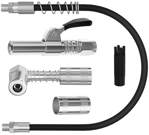 Grease Gun Coupler Kit,12000PSI High Pressure Grease Gun Zerk Fitting,1/8 NPT Grease Guns Adapter With Grease Gun Hose Connection for Hard to Reach Grease Fittings