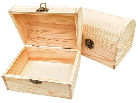 Anktily 2er-Pack gewölbte Holzboxen, 16 x 12 x 11,5 cm Unlackierte Kiefernholz-Aufbewahrungsschränke mit Deckel - Rustikale DIY-Bastelorganisator für Schmuck, Andenken & Wohndekor