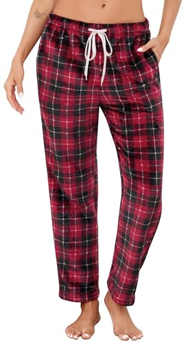 Vlazom Pantalon de Pyjama Femme Hiver Flanelle Bas de Pyjama à Carreaux | Flanelle Chaude et Douce, Ceinture Élastique avec Cordon, Poches Pratiques, Motif Écossais Tendance, Idéal pour l'Hiver