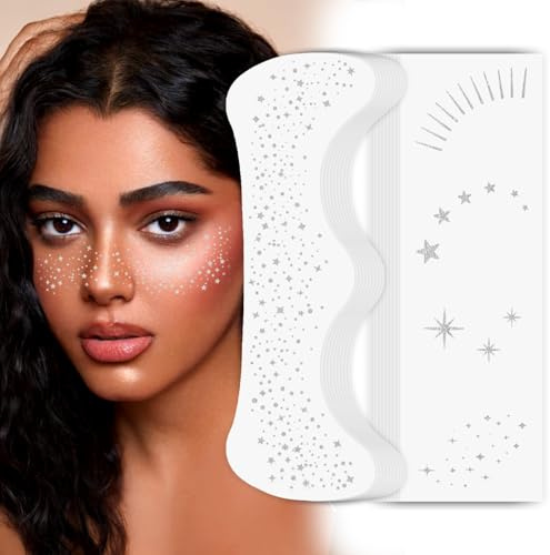 Silber Glitzer Gesicht Sommersprossen Tattoo,20 Stück Festival Freckles Gesichtstattoo,Wasserdichte Gesichtsaufkleber für DIY Makeup,Kinderfreundlich und Lange Haltbar