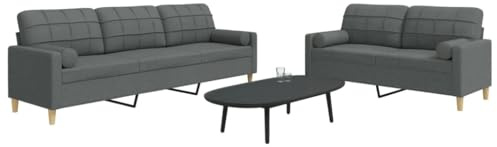 YUOTYRKTEJRSG 2-TLG. Sofagarnitur Dunkelgrau Stoff mit Dekokissen. Polster Sofa Set Wohnzimmer. Bequemes 2+3 Sitzer Set mit Metallrahmen. Modernes Sofa für Wohnzimmer und Gästezimmer