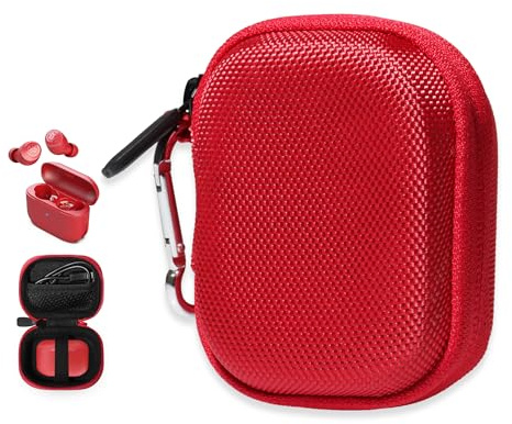 CaseSack Case for JLab Go Pop+,Go Air Pop, Air, Air Tones+/ Tones, JBuds Mini True Wireless Earbuds, Compact Organizer for The Charger case and Charger Cord (Candy Apple Red)