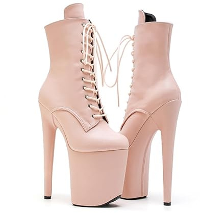 SRIWTDX Damen Sexy High Heel Low-Top-Stiefel, 7,8-Zoll-Plateau-Stiletto-Stiefelette, exotische Absatzschuhe für Pole Dancer Party Stripper,Apricot,40