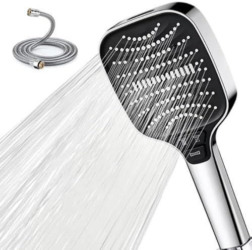 Shower Head and Hose 1.5m, High Pressure Showerhead with 8 Spray Modes, Large Powerful Handheld Shower Heads for Low Water Pressure