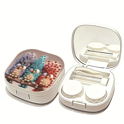 Diamant-Kunst-Malerei-Kontaktlinsenbehälter, 5D-Diamantkunst, harte Reise-Kontaktlinsenbox, Behälter mit Pinzette, Entferner-Werkzeug-Stick für den täglichen Gebrauch im Freien, 12-Eule