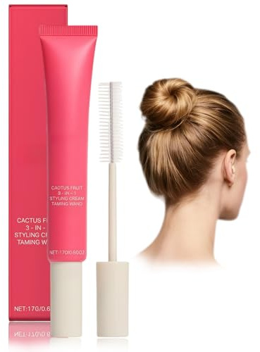 Cactus Fruit 3-in-1 Hair Styling Cream & Taming Wand - Lightweight Frizz Control, Flyaway & Edge Styling for All Hair Types, Non-Greasy Finishing Balm, 17g
