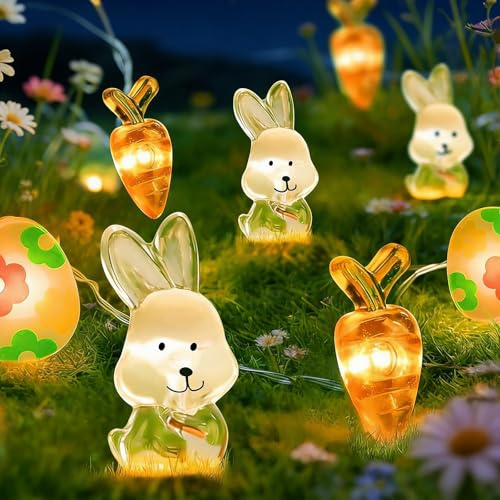 Sunshine smile Lichterkette Ostern Batterie,2M 20LED Hase Karotte Lichter,Ostern Lichterketten,Osterdekoration Lichterketten,Hase Karotte Ostereier LED Osterbeleuchtung für Innen Außen DIY Osterparty