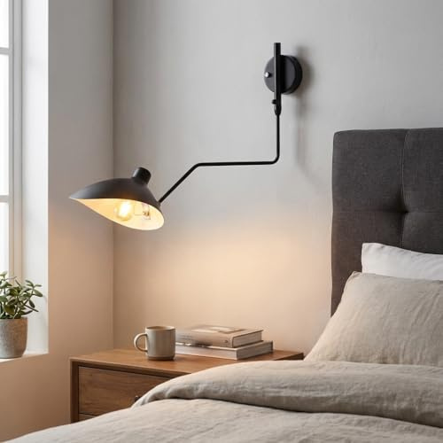 BARCELONA LED Große Schwarze Wandleuchte aus Eisen im Klassisch Modernen Vintage Luxus Stil, Verstellbarer Arm und Schirm, E27 Fassung, Design Wandlampe für Innenbereich