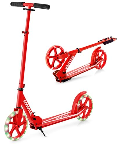 COSTWAY Scooter Roller klappbar, Tretroller höhenverstellbar, Cityroller 100kg Tragkraft, Sport Kickscooter, Kickroller mit 2 LED Rädern & ABEC-7 Kugellager