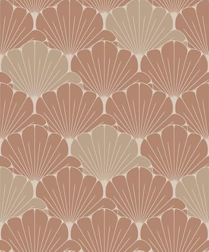 Hexoa Papier Peint éventails Art Déco Terracotta Beige - Made in France - 53x1000