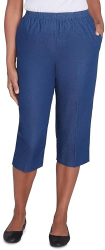 Alfred Dunner All Around Elastic Waist Denim Missy Capris Pants - Elastic Waist Jeans, Denim, 18