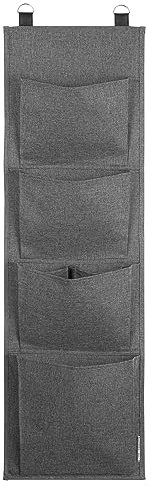 BIGSO Hängeregal für die Tür oder Wand – Tür Organizer mit 4 Fächern für Schuhe, Accessoires usw. – Schuhaufbewahrung aus Polyester und Karton in moderner Leinenoptik - grau