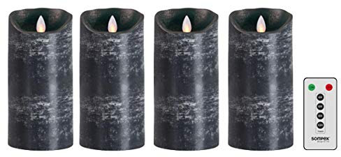 sompex LED Kerzen mit Timerfunktion und flackernder Flamme, anthrazit ⌀ 8cm, Höhe wählbar 12,5 cm, 18cm, 23cm, Adventskranz 4er Sets, Weihnachtsdeko, LED Deko (4x18cm mit Fernbedienung)