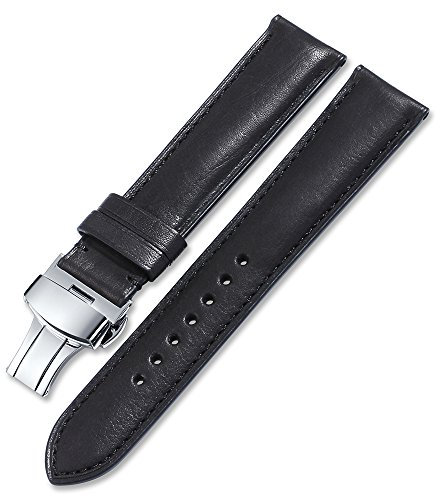 iStrap 21 mm KALB Lederband Quick Release Uhr Band Button Faltschließe Ersatz Schwarz 21