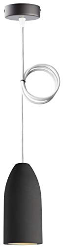 Buchenbusch urban design Betonlampe dark edition 7,5 x 16 cm, Deckenlampe einflammig, LED Pendelleuchte mit Textilkabel Weiß, Hängelampe Esstisch Küche Wohnzimmer, Baldachin schwarz