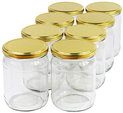 Wamat 450 ml Einweckgläser mit Deckel Gold to 82 Einmachgläser Vorratsgläser Einmachglas Weck (Menge: 24 Stück)