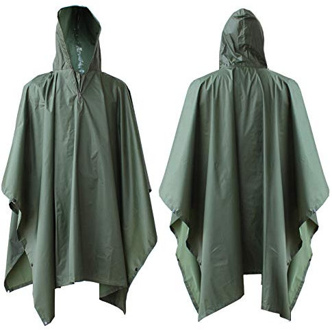 ElifeAcc Multifunktions-Regenmantel mit Kapuze Poncho - Wasserdichter Regenmantel, Zeltbodenmatte, Sonnenschutzplane, Perfekt für Outdoor-Aktivitäten Grün